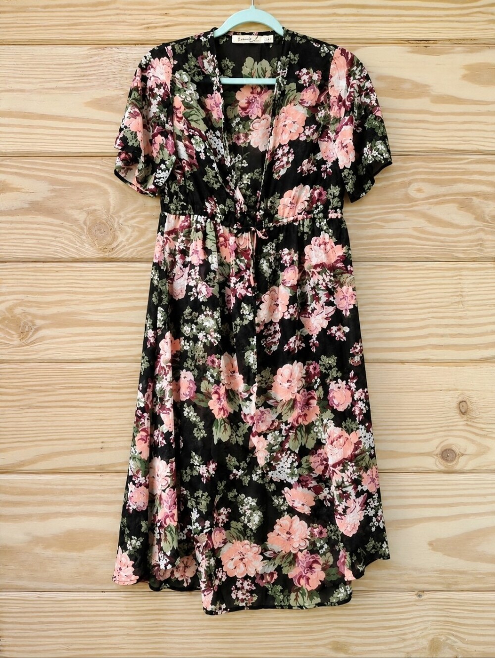 Sheer Floral Duster M Tie Front Cover Up Boho Kimono Whimsigoth Dark Romantic